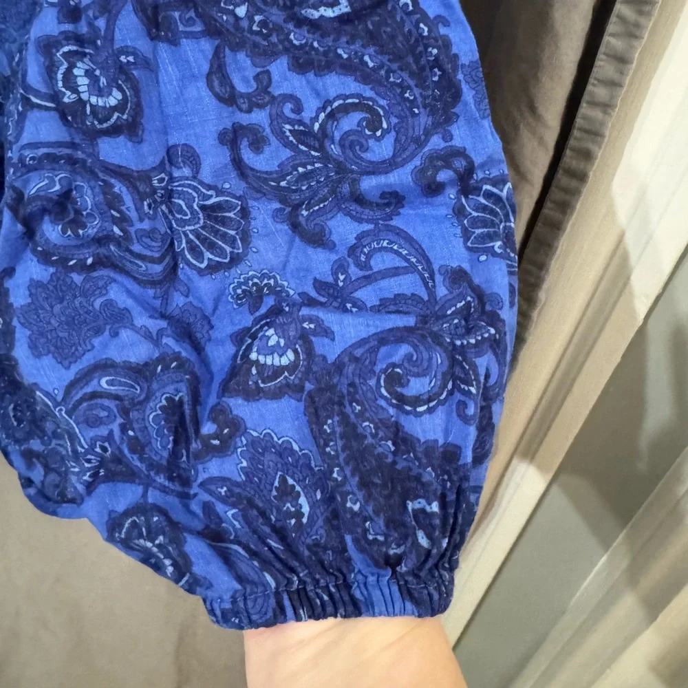 J.Jill Blue Paisley Cotton Voile Pintuck Button Front Blouse - Size Large - Picture 5 of 5
